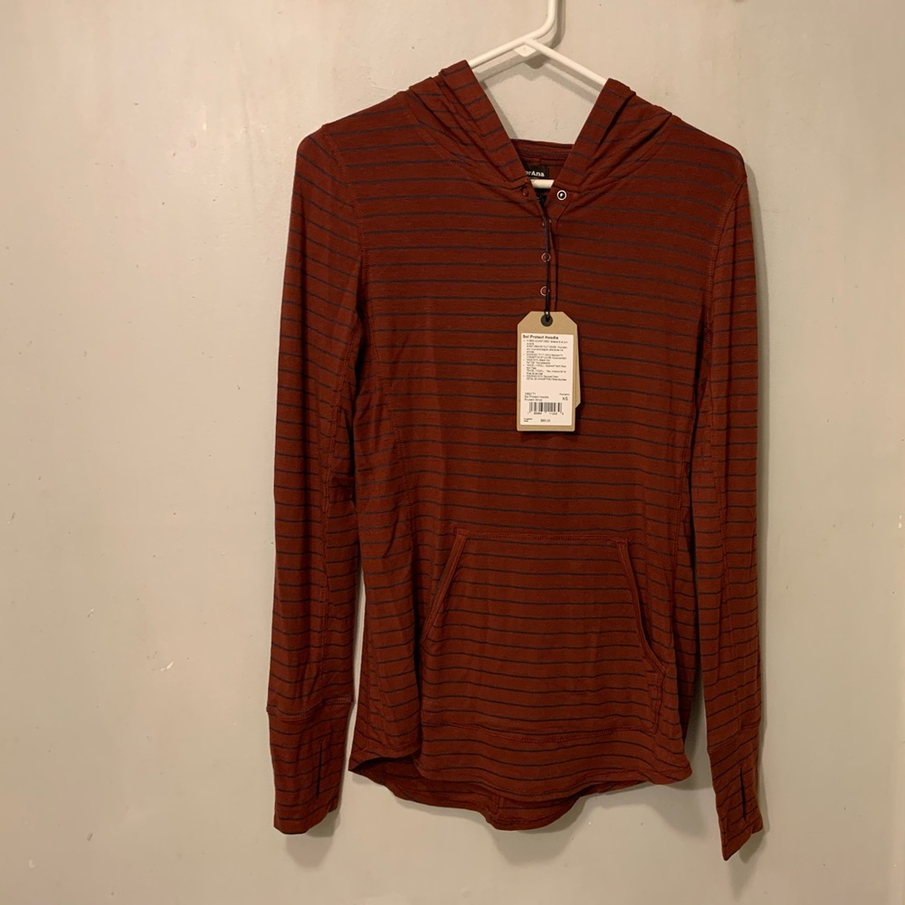 Prana Sol Protect Hoodie XS Rhubarb Stripe NWT